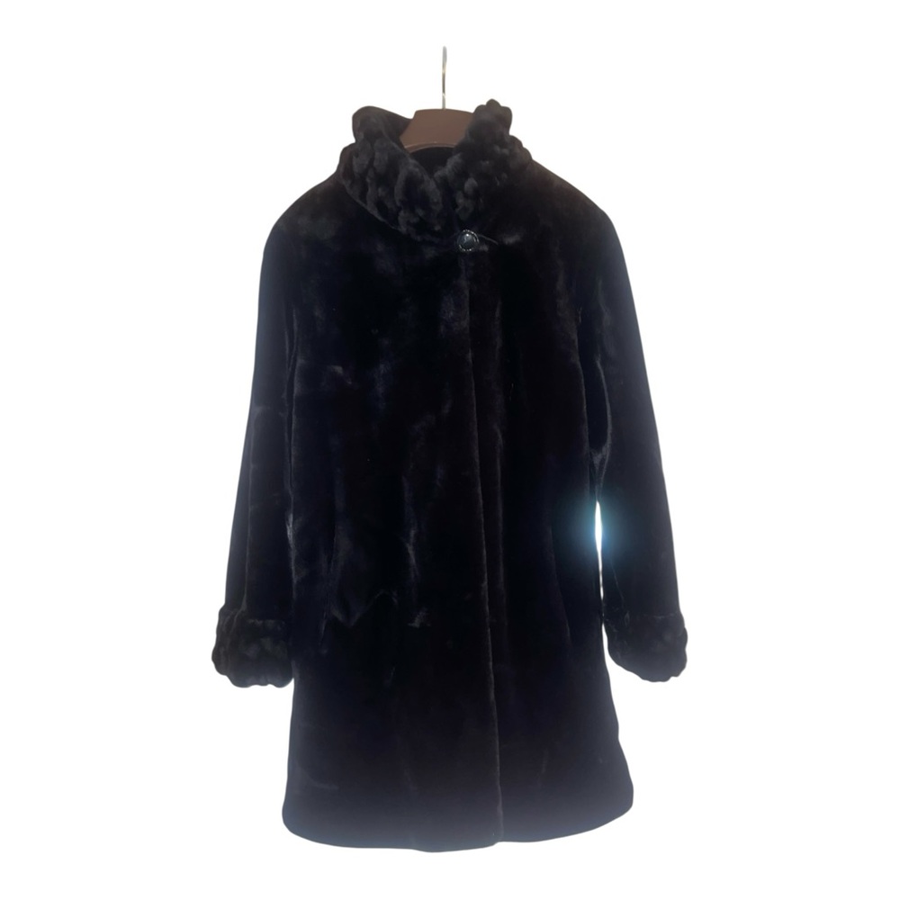 Fen-Nelli Elegant black faux fur winter coat women's size 8 super nice - Picture 5 of 13